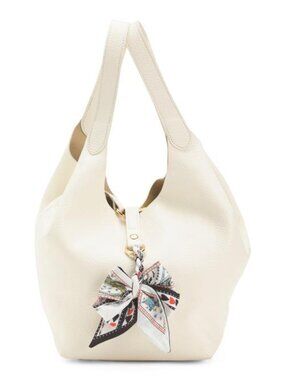 LA VIA Made In Italy Leather Soft Double Handle Shopper Tote With Charm